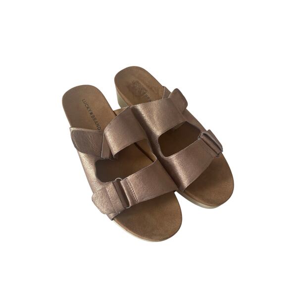 Lucky Brand Genuine Leather Pink Pearl Shimmer Slip On Sandal Women Size 10 - Picture 1 of 8